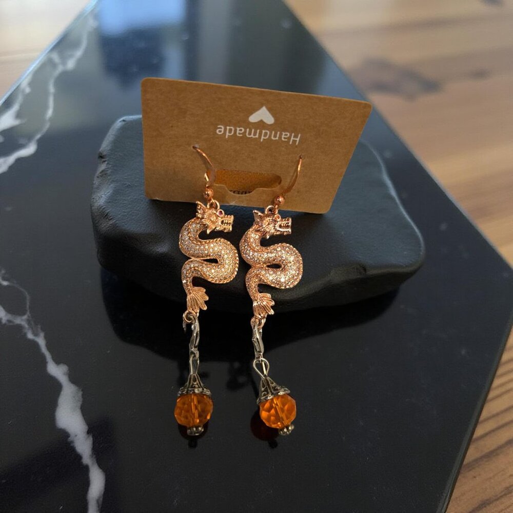 SALE****Rose Gold Dragon Earrings~